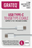 GRATEQ USB-C - USB-C LATAUSKAAPELI QUICK 2.25M VALKOINEN