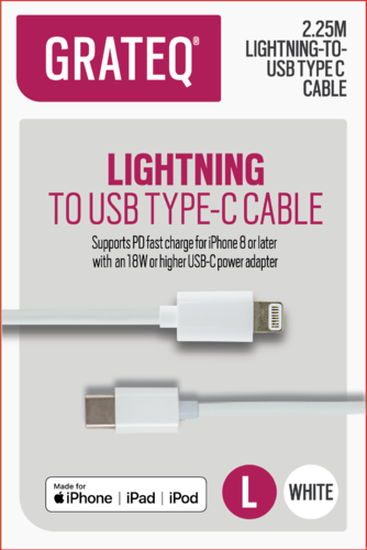 GRATEQ USB-C - MFI Lightning  PD Cable 2,25m