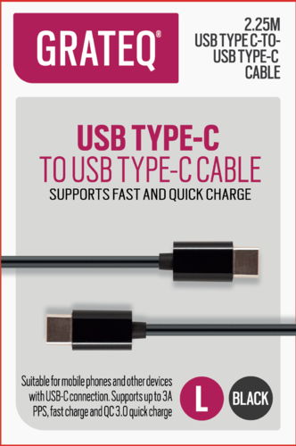 GRATEQ USB C/USB C -CABLE QC 2,25M black